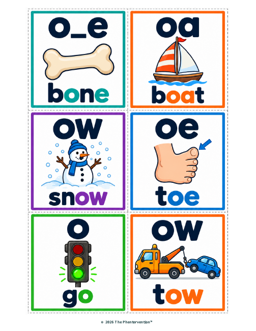 Long O Picture Cards printable preview