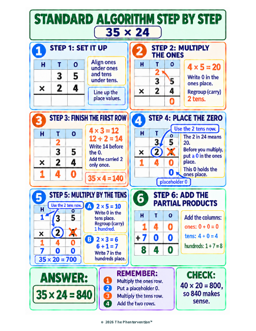 Multiplication: 35 × 24 printable preview