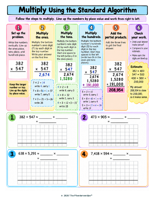 Standard Algorithm Multiplication Guide printable preview
