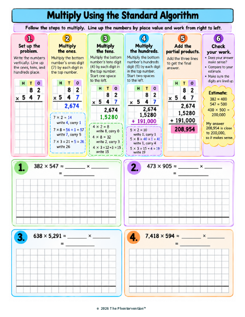 Standard Algorithm Multiplication Worksheet printable preview