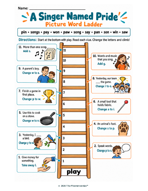 A Singer Named Pride: Word Ladder printable preview